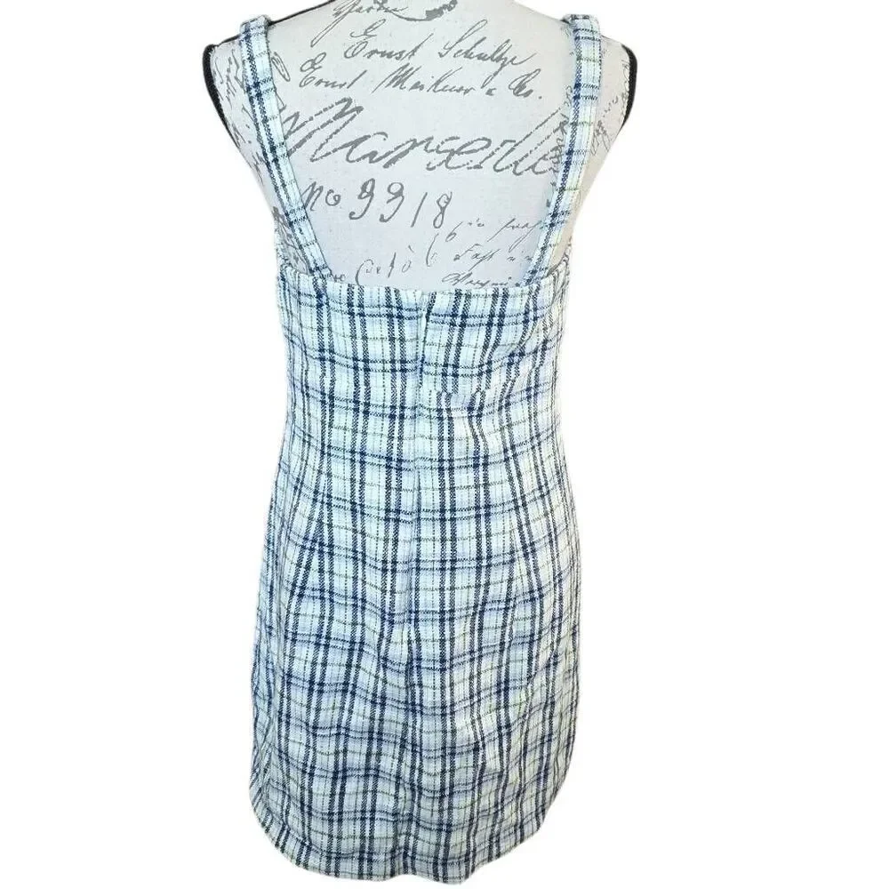 Abercrombie & Fitch Women's Size Medium Petite White Navy Green Plaid Tank Dress